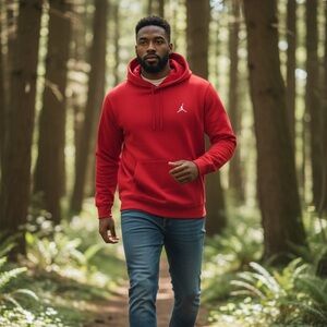 Jordan Red Hooded Sweatshirt with Small Jumpman Logo